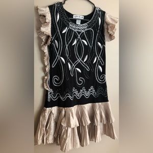 Vintage LAUREN MICHELLE CHA CHA Dress  Black & Tan  Size S